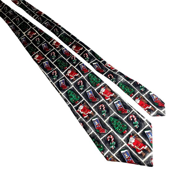 Vintage Resilio Christmas Silk Tie Featuring Santa Claus Festive Patterns - Picture 1 of 5